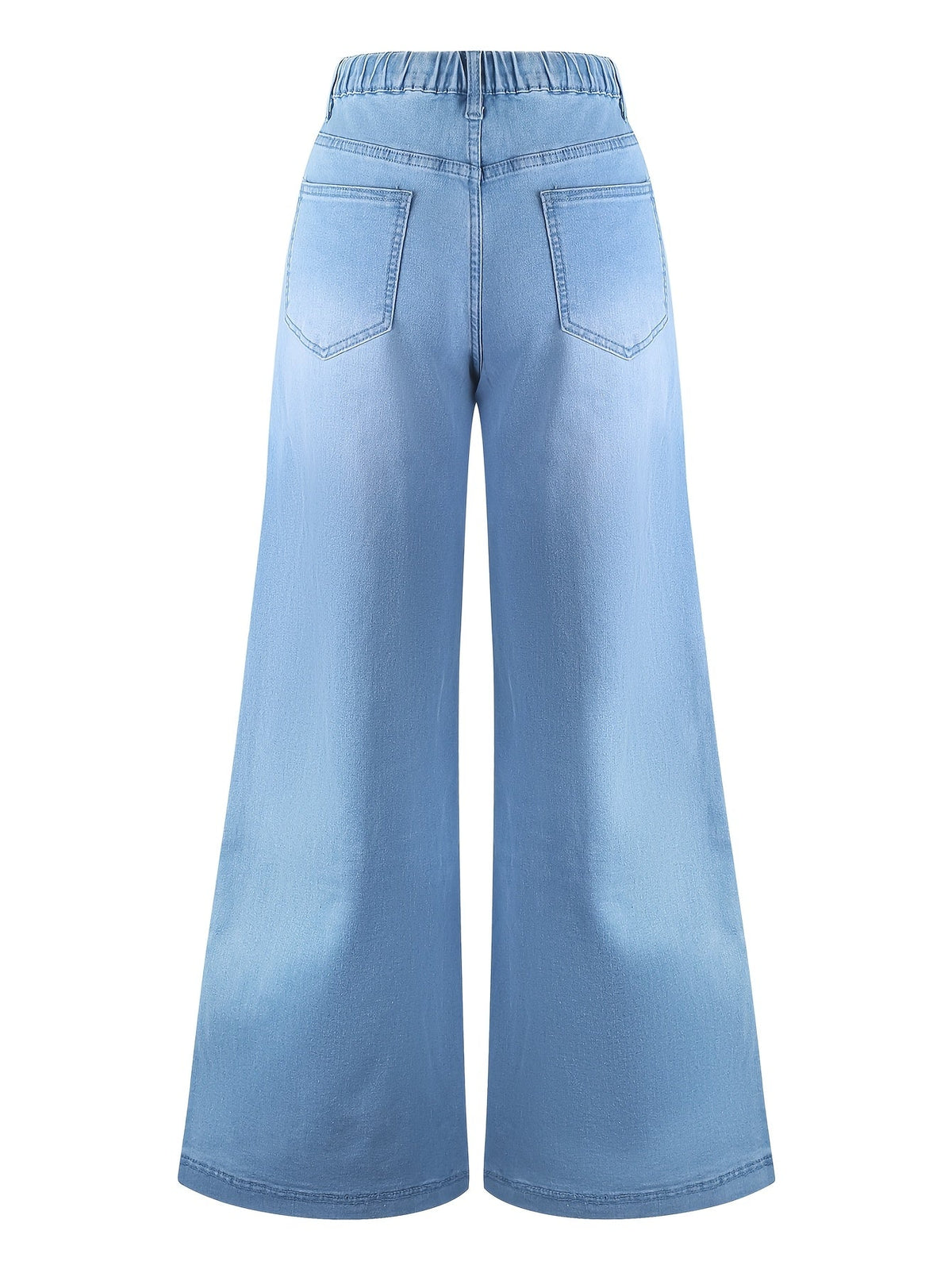 Elastic Waist Wide Leg Pants with High Rise and Functional Pockets