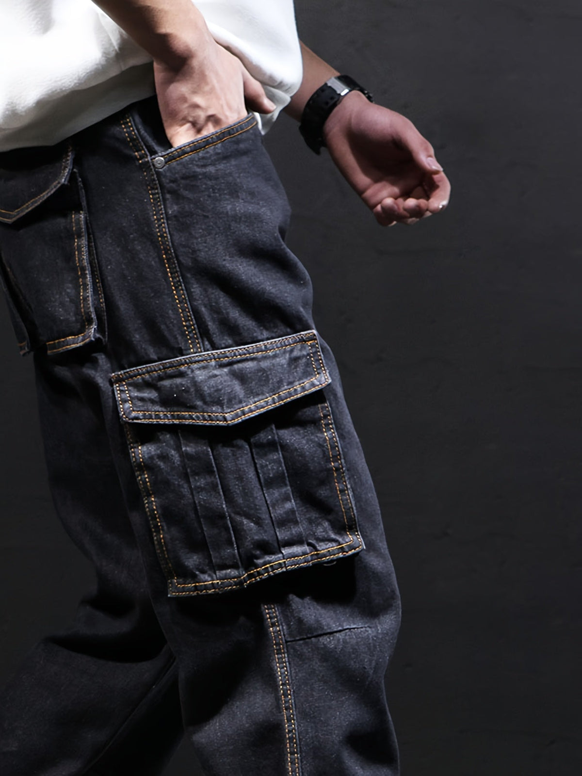 Cargo Pants with Multiple Pockets and Relaxed Fit, Reinforced Stitching