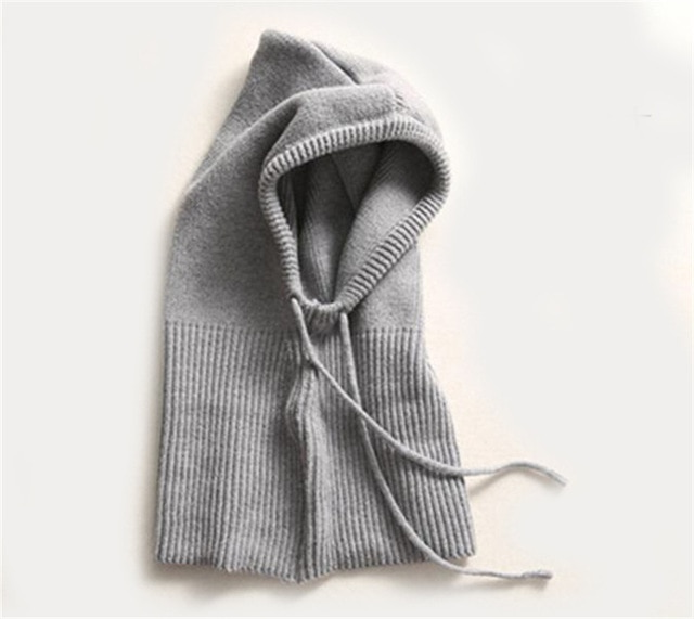 Hooded Knit Hat with Drawstring Closure and Wool Construction