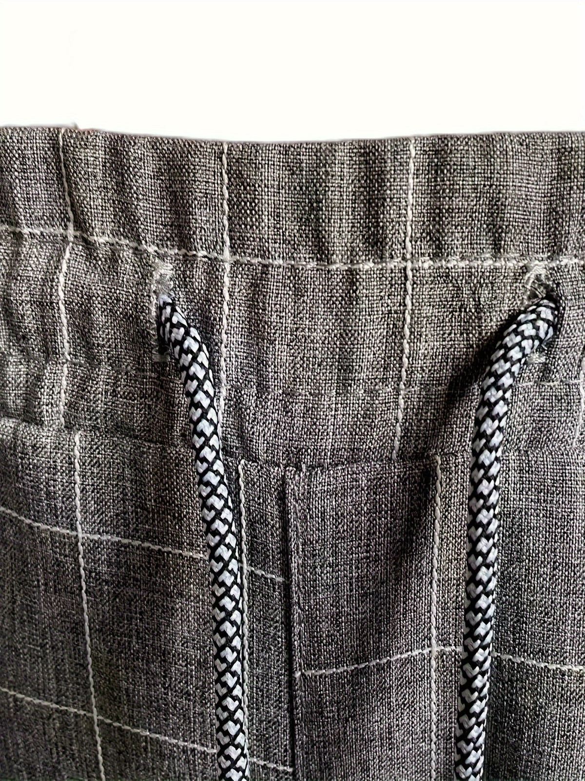 Relaxed Fit Windowpane Check Pants with Adjustable Drawstring Waist