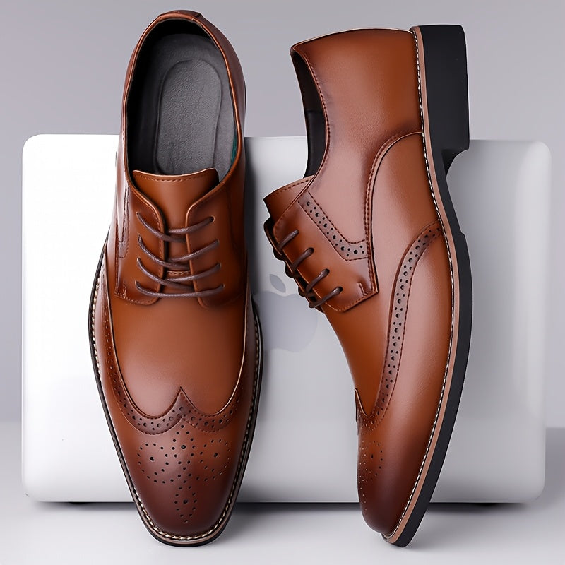 Brogue Dress Shoes with Lace Up Closure and Cushioned Insole