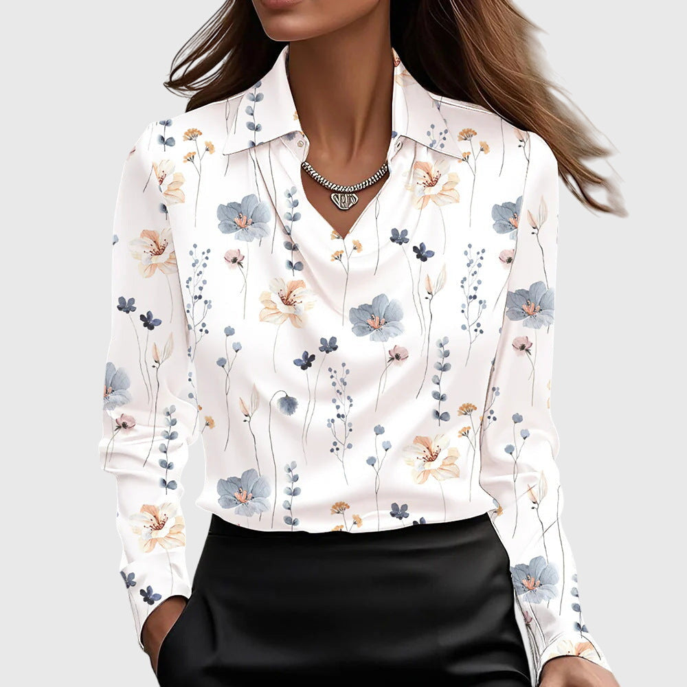 Draped Neckline Blouse with Relaxed Silhouette and Soft Fabric