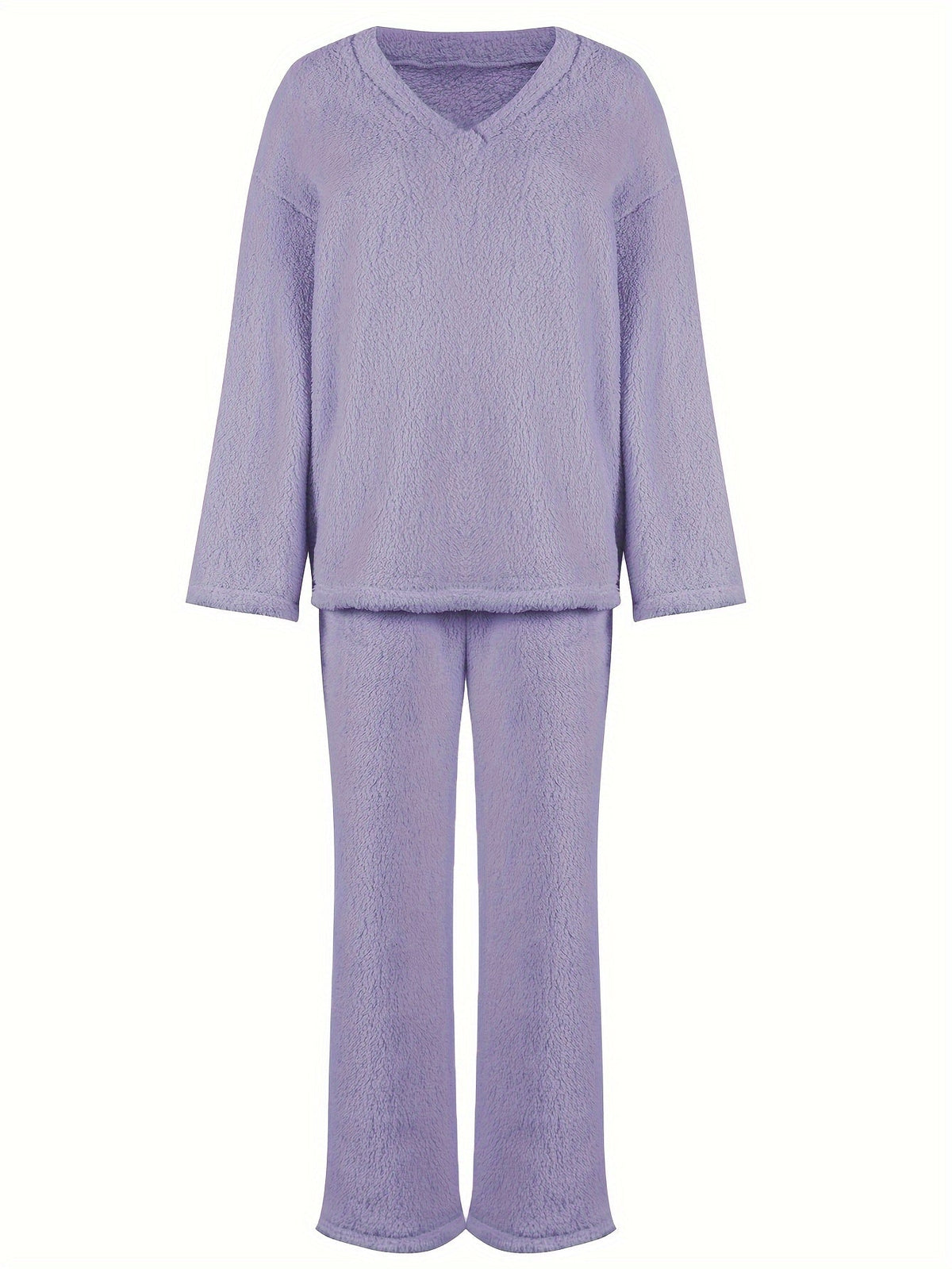 V Neck Pullover Top with Wide Leg Trousers, Two Piece Lounge Set