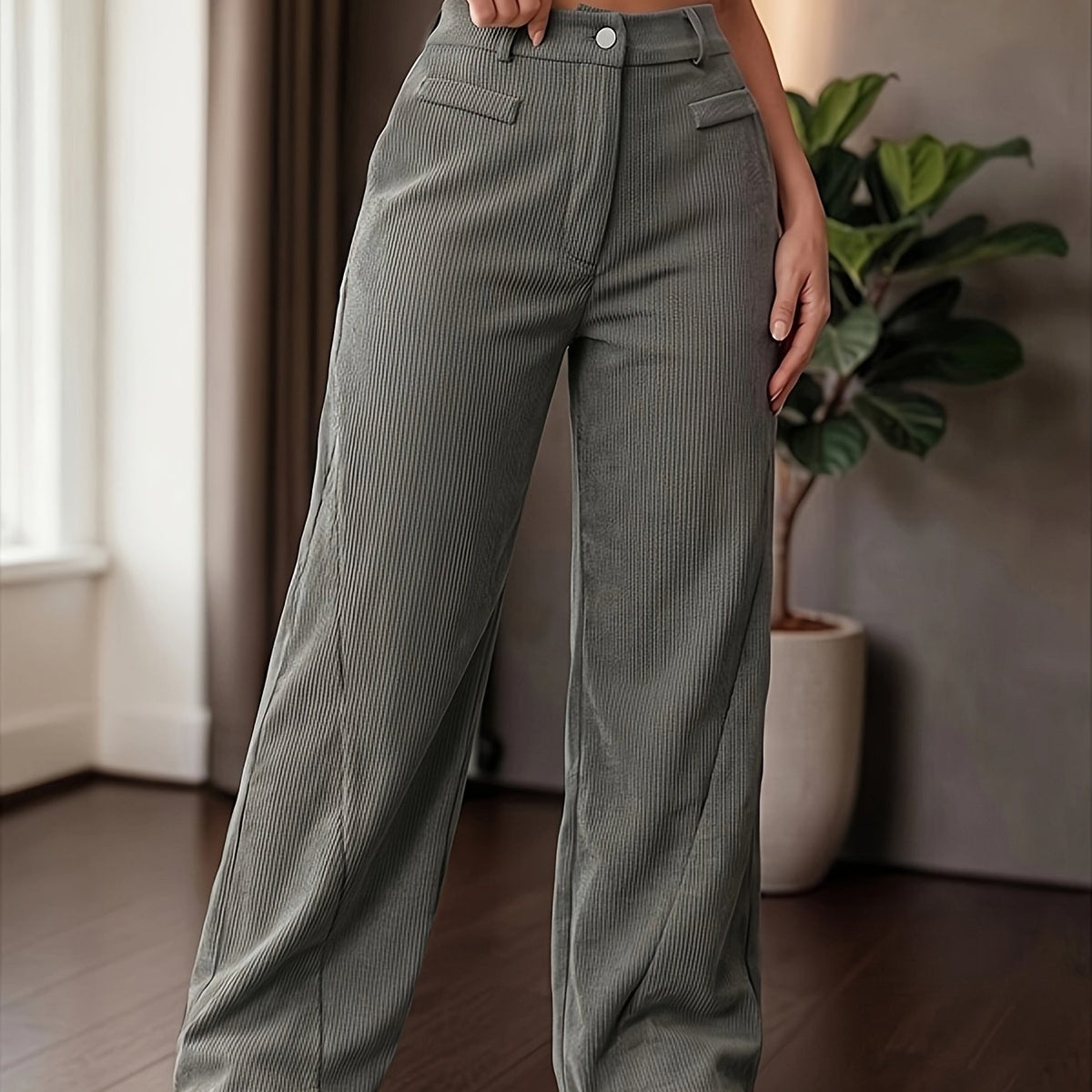 High-Waist Wide-Leg Trousers with Functional Pockets and Structured Waistband