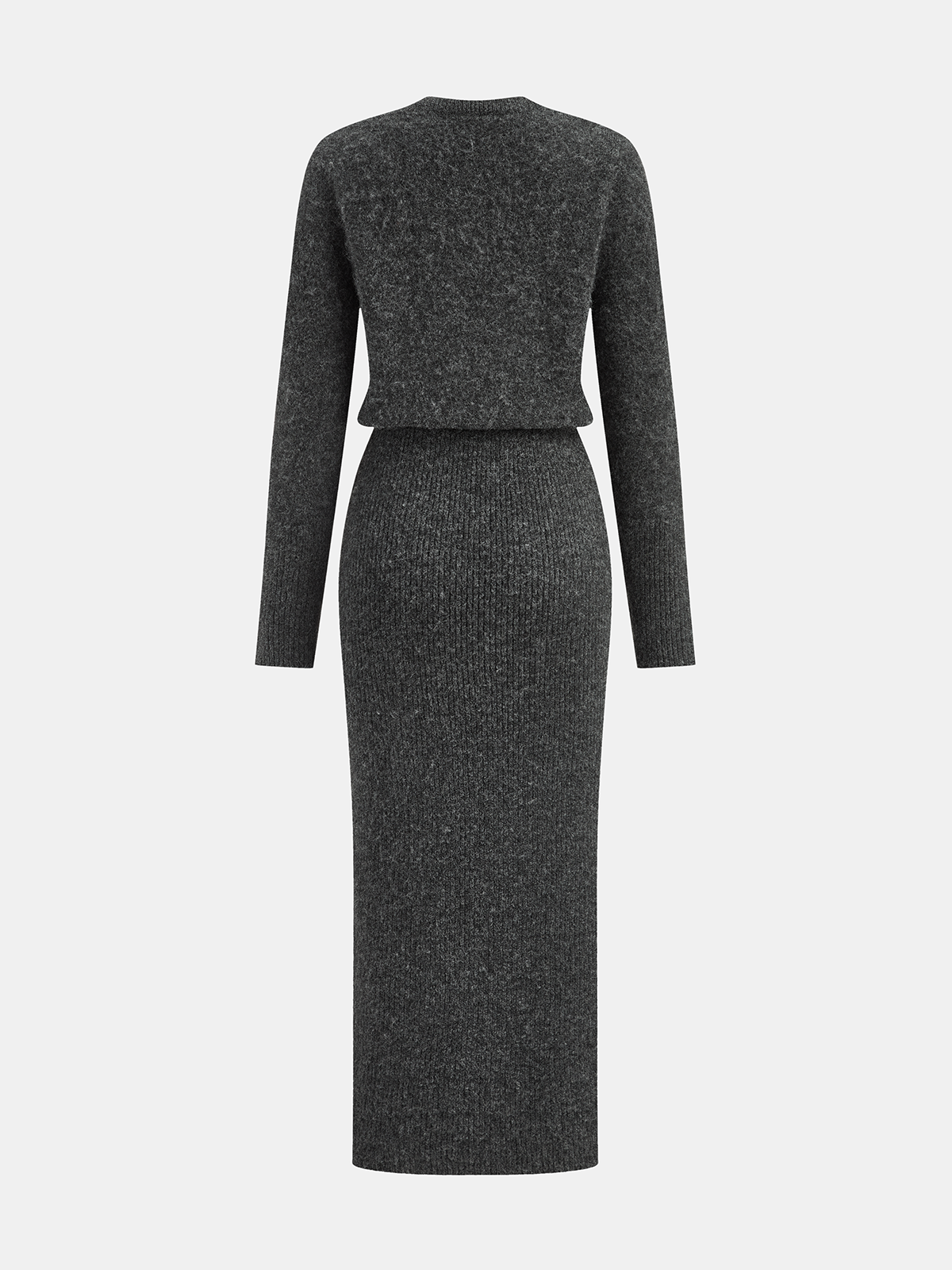 Knit Midi Dress with Medium Stretch and Wool Blend, Full Sleeves
