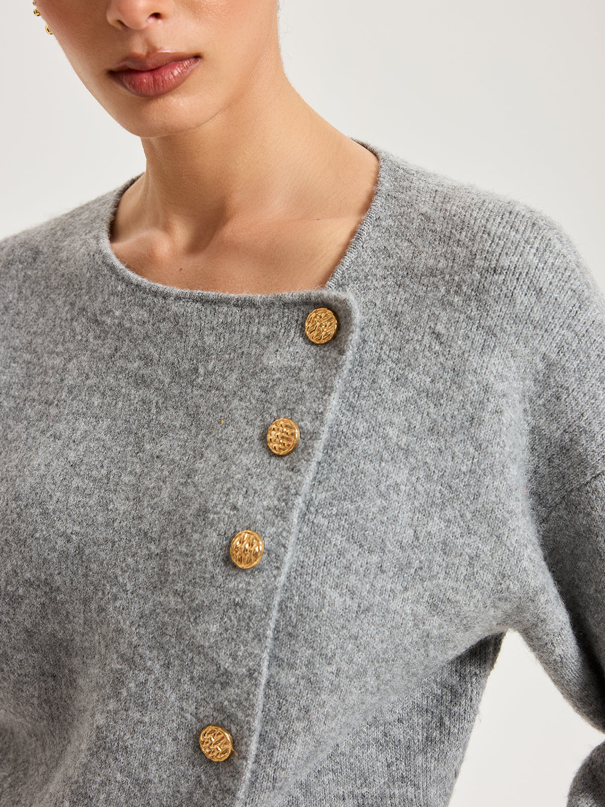 Knit Sweater with Metal Button Detail and Wool Blend, Regular Fit
