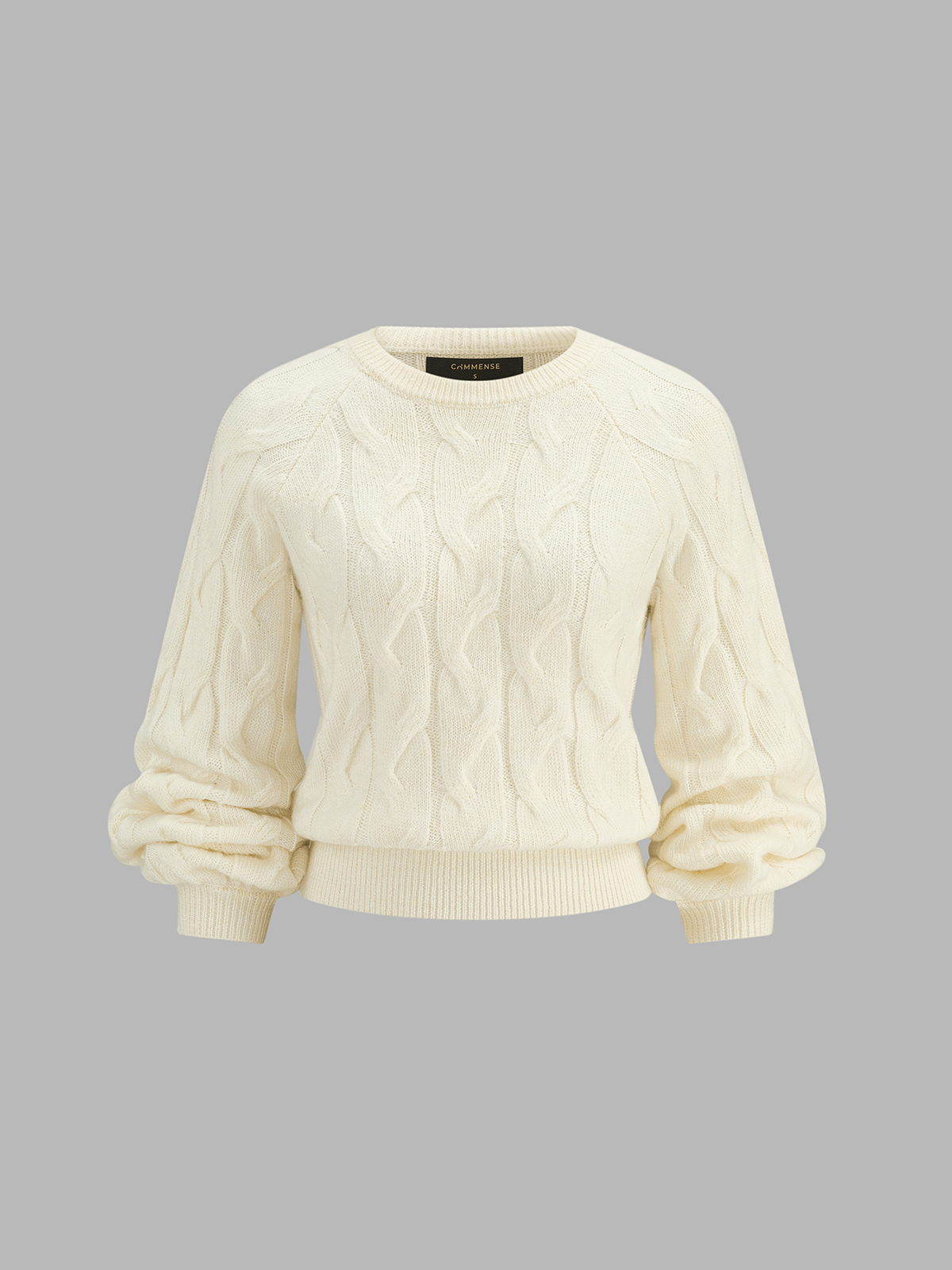 Relaxed Fit Crew Neck Sweater with Bishop Sleeves and Medium Stretch