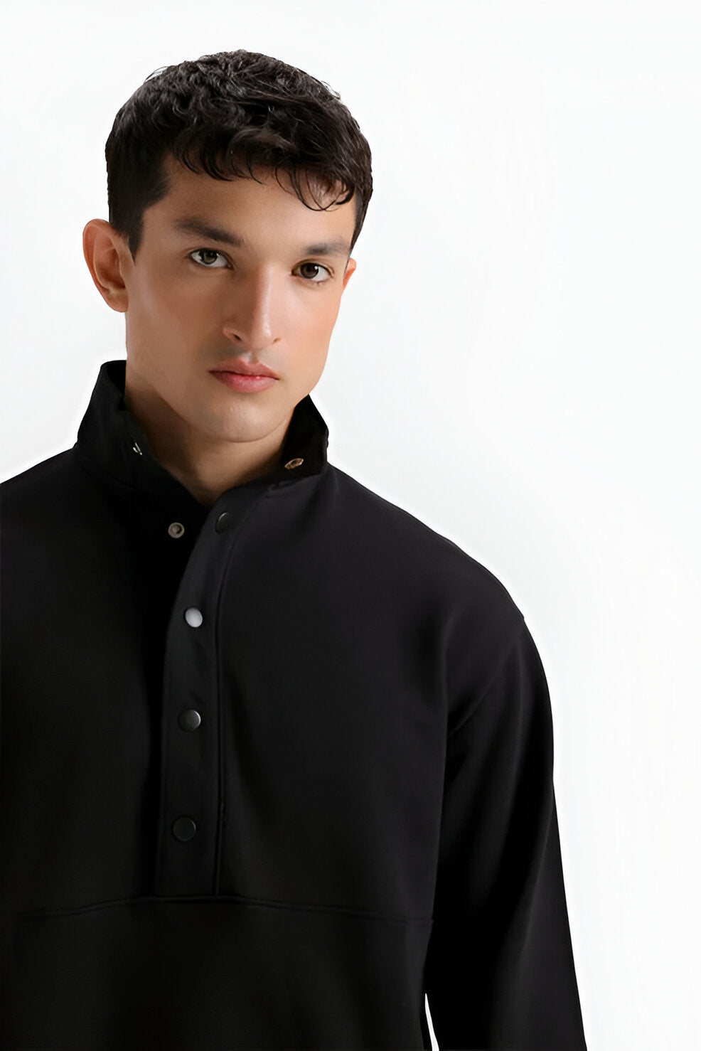 Men’s Quarter Placket Sweatshirt, Mock Neck Long Sleeve