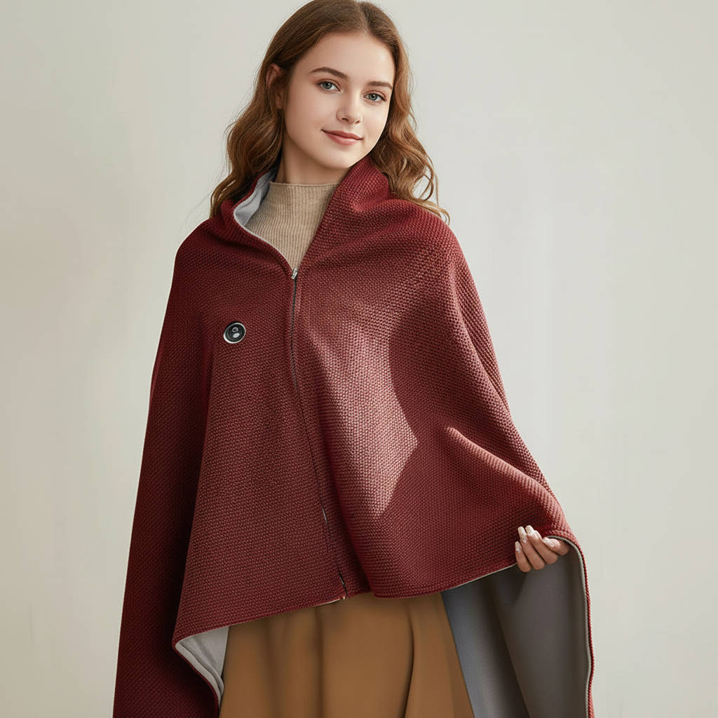 Heated Shawl Blanket with Eight Zone Carbon Fiber and Zipper Closure