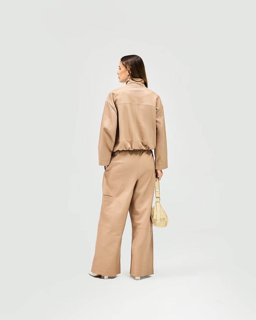 Women’s Leather Fuel Beige Jacket Warm Taupe, 2-Way Zip