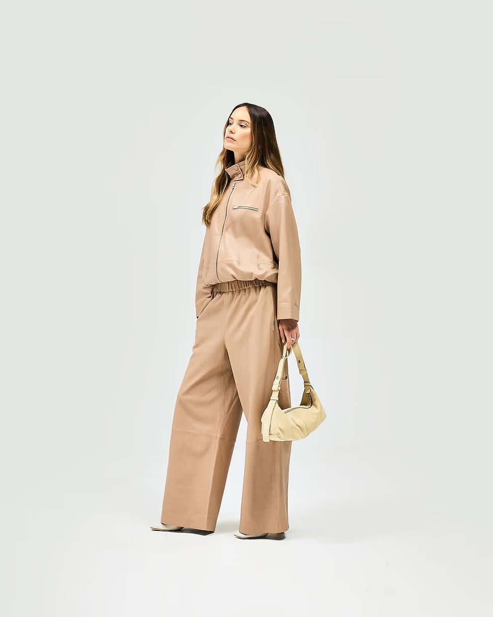 Women’s Leather Fuel Beige Jacket Warm Taupe, 2-Way Zip