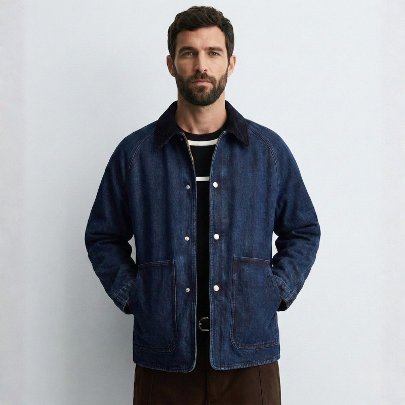 Men’s Indigo Wash Denim Field Jacket, Multi-Pocket