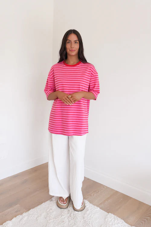 Women’s Tee Pink Stripe, Oversized