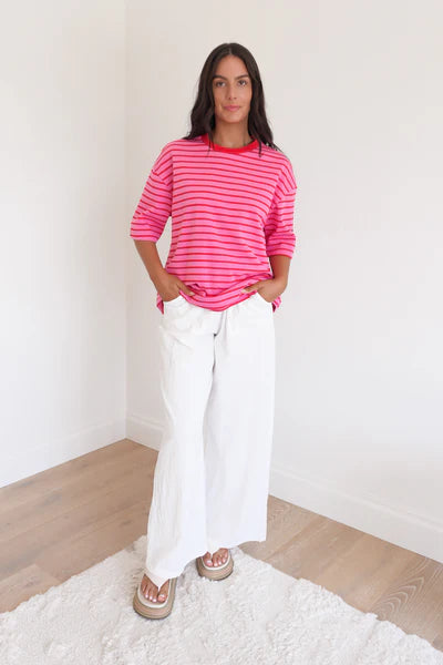 Women’s Tee Pink Stripe, Oversized