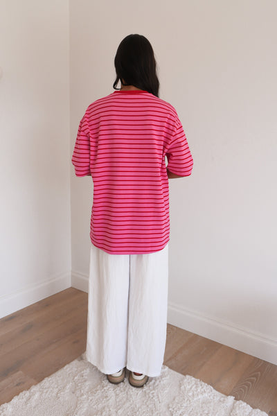 Women’s Tee Pink Stripe, Oversized