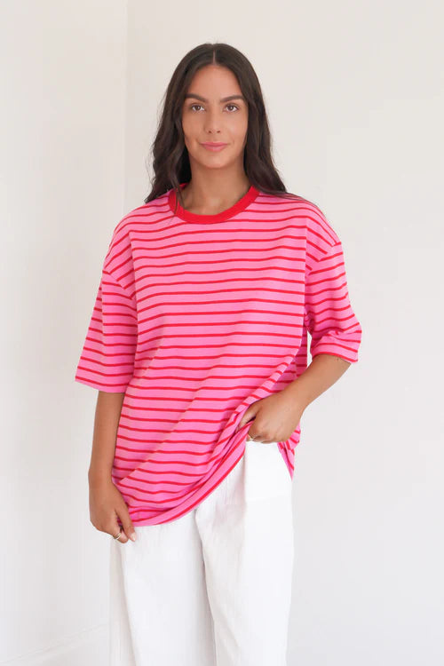 Women’s Tee Pink Stripe, Oversized
