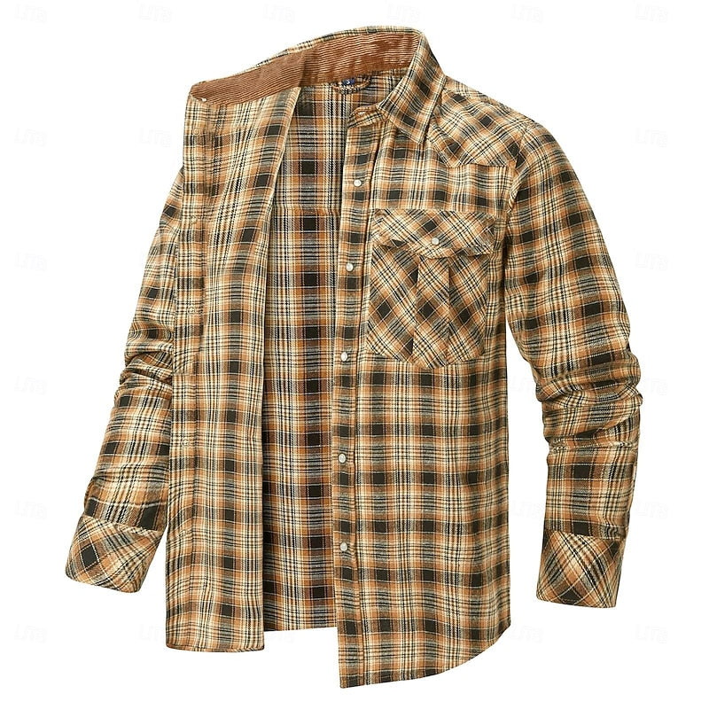 Plaid Overshirt with Lined Collar and Snap Front Closure, Dual Chest Pockets