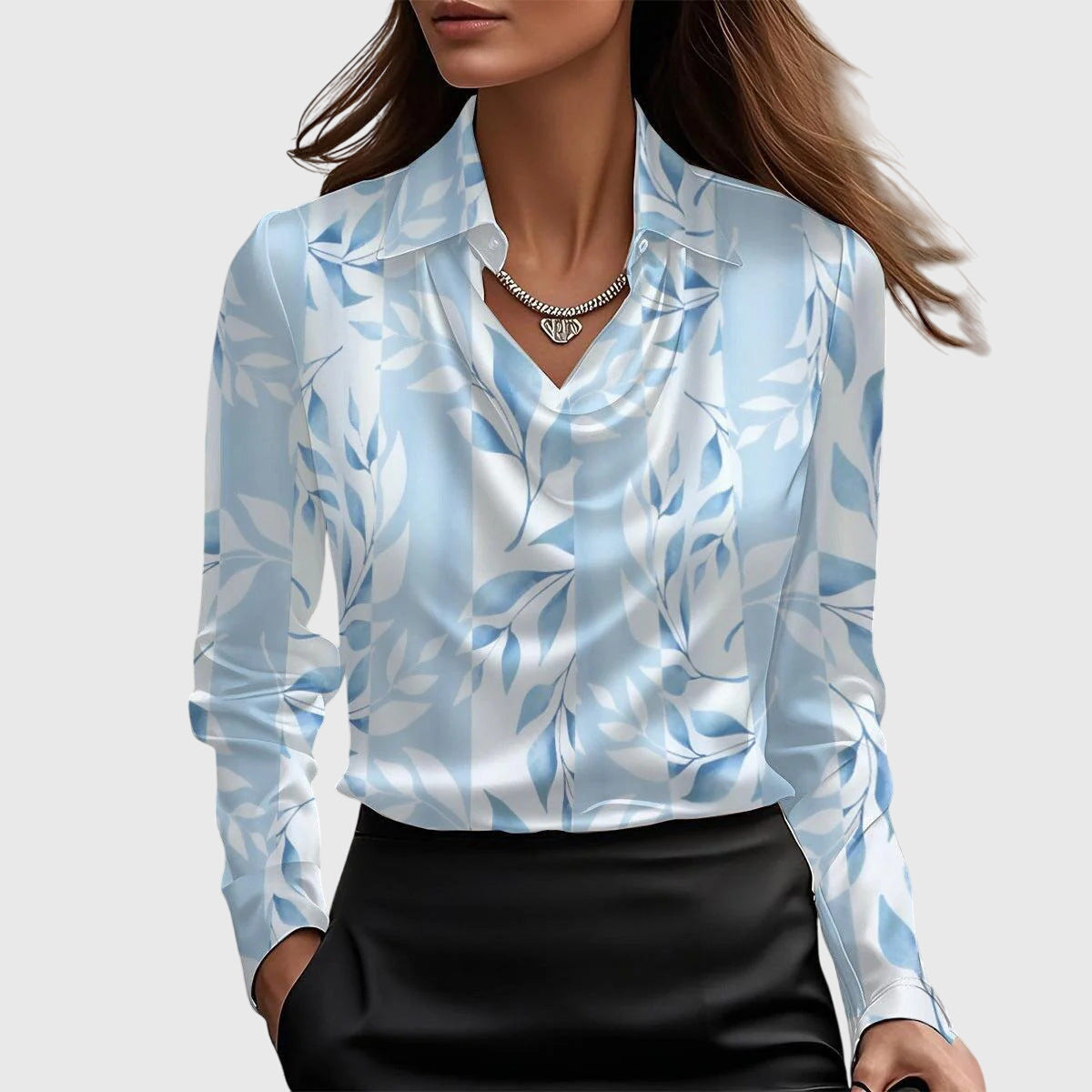 Draped Neckline Blouse with Relaxed Silhouette and Soft Fabric