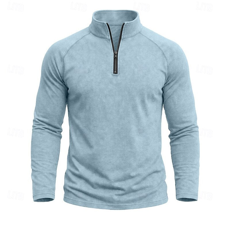 Mens Zip Collar Top with Relaxed Fit and Soft Draping Fabric
