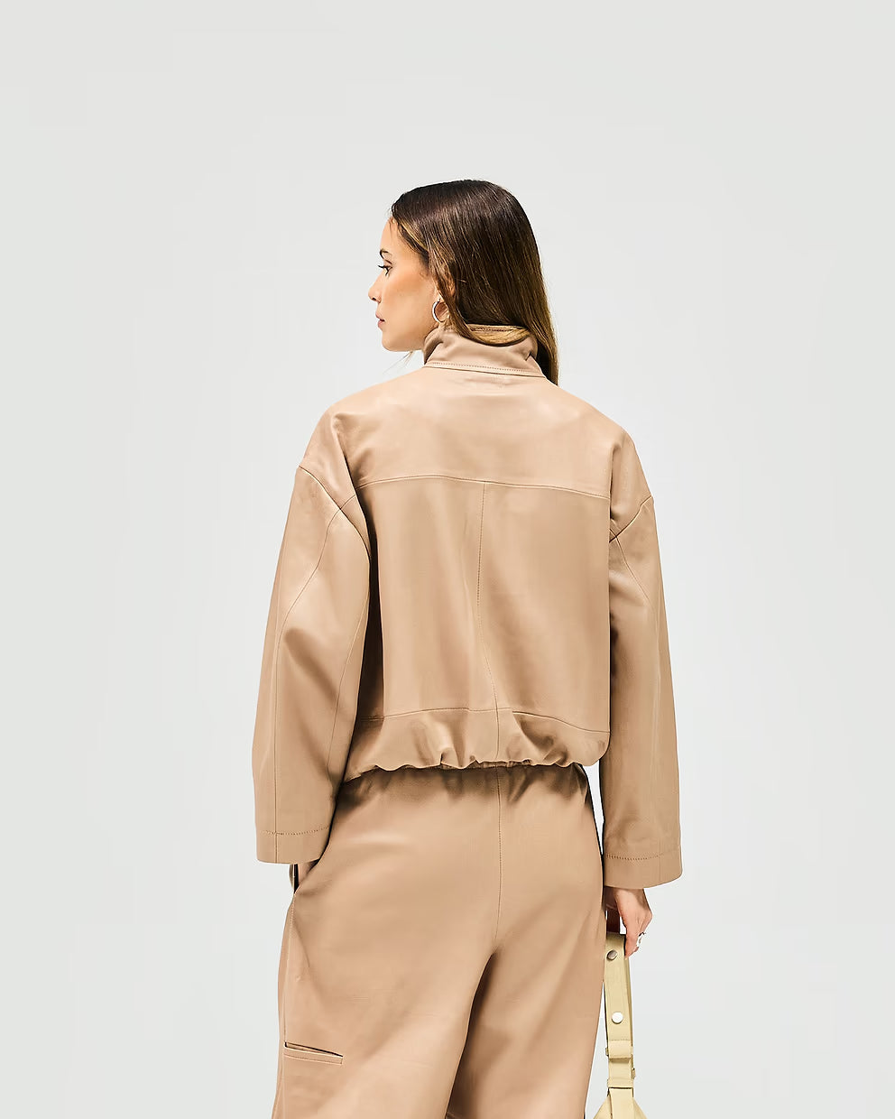 Women’s Leather Fuel Beige Jacket Warm Taupe, 2-Way Zip