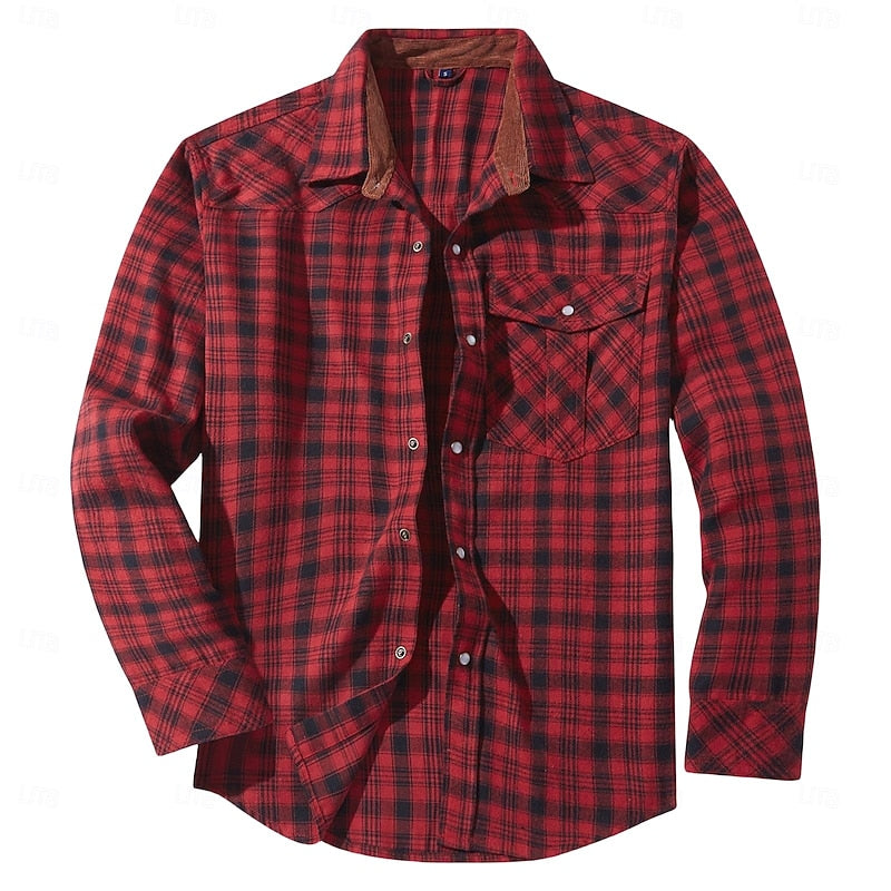 Plaid Overshirt with Lined Collar and Snap Front Closure, Dual Chest Pockets