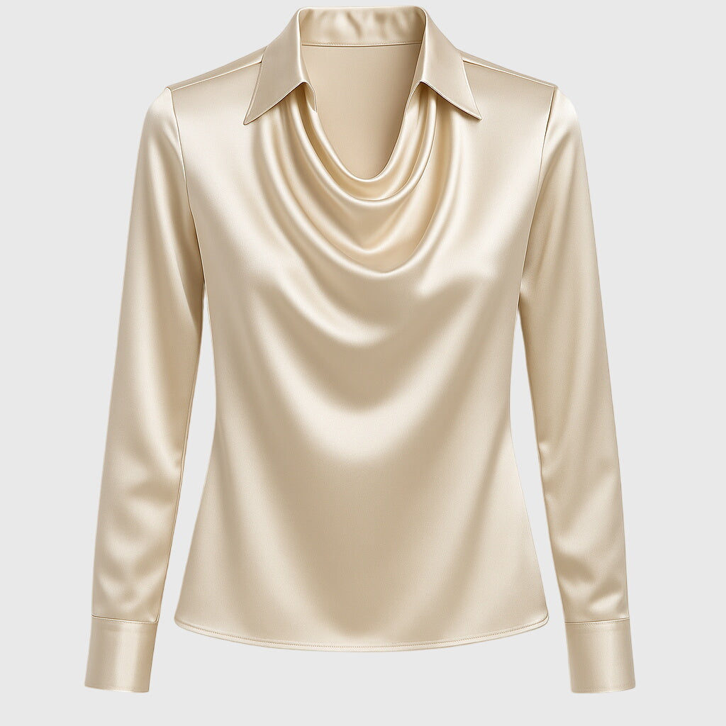 Draped Neckline Blouse with Relaxed Silhouette and Soft Fabric