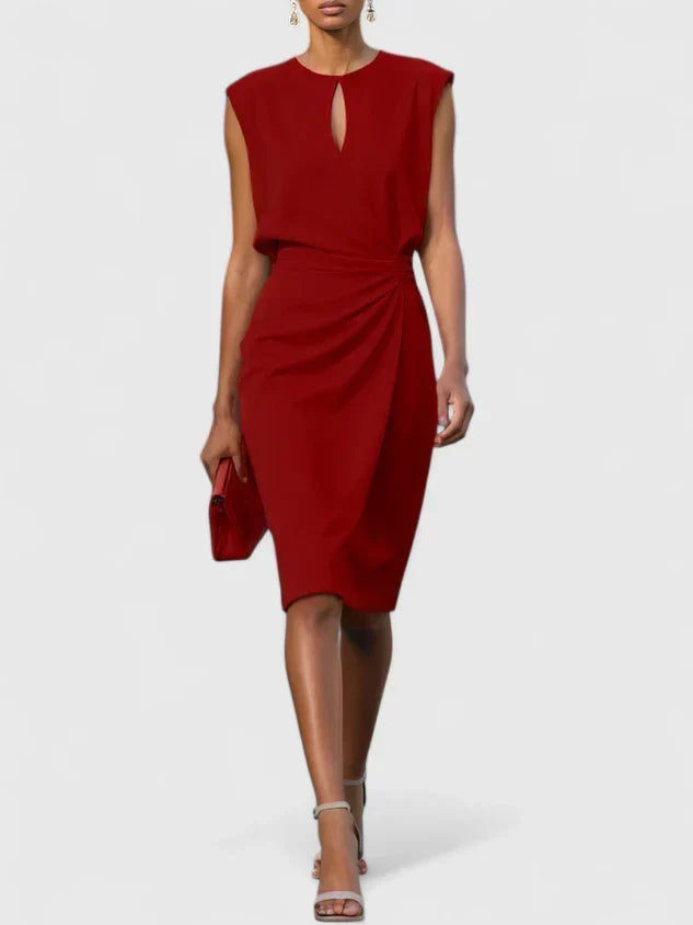 Sleeveless Gathered Waist Dress with Smooth Draping