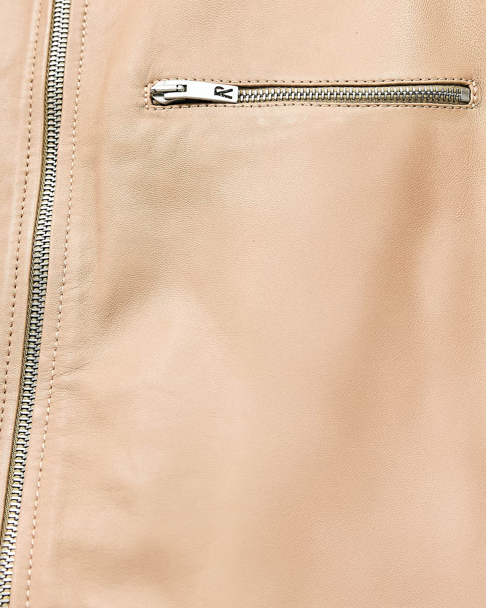 Women’s Leather Fuel Beige Jacket Warm Taupe, 2-Way Zip