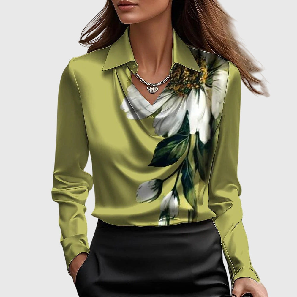 Draped Neckline Blouse with Relaxed Silhouette and Soft Fabric