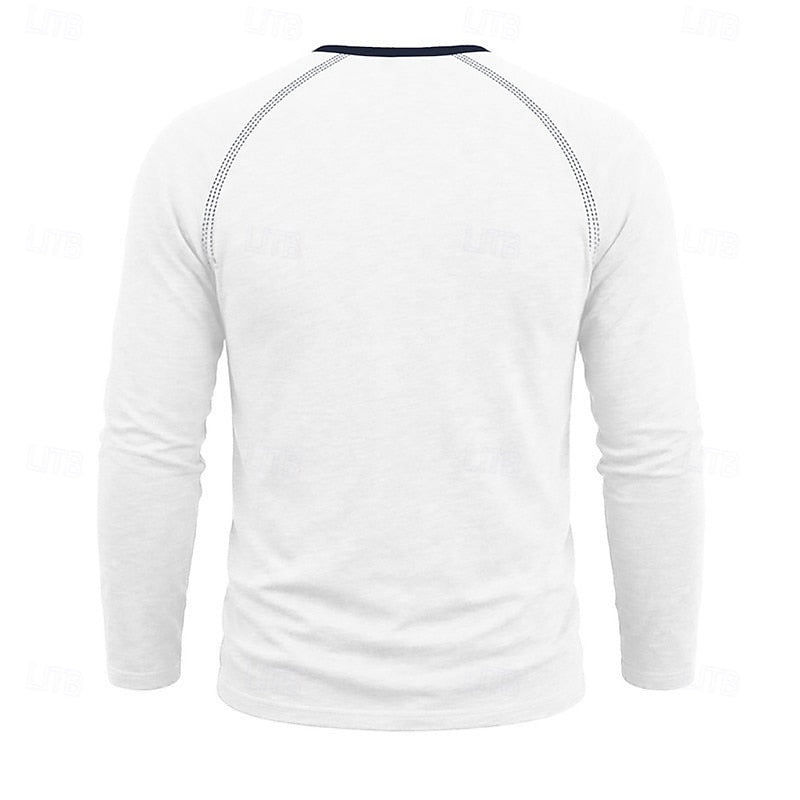 Long Sleeve Henley Shirt with Button Placket and Raglan Sleeves