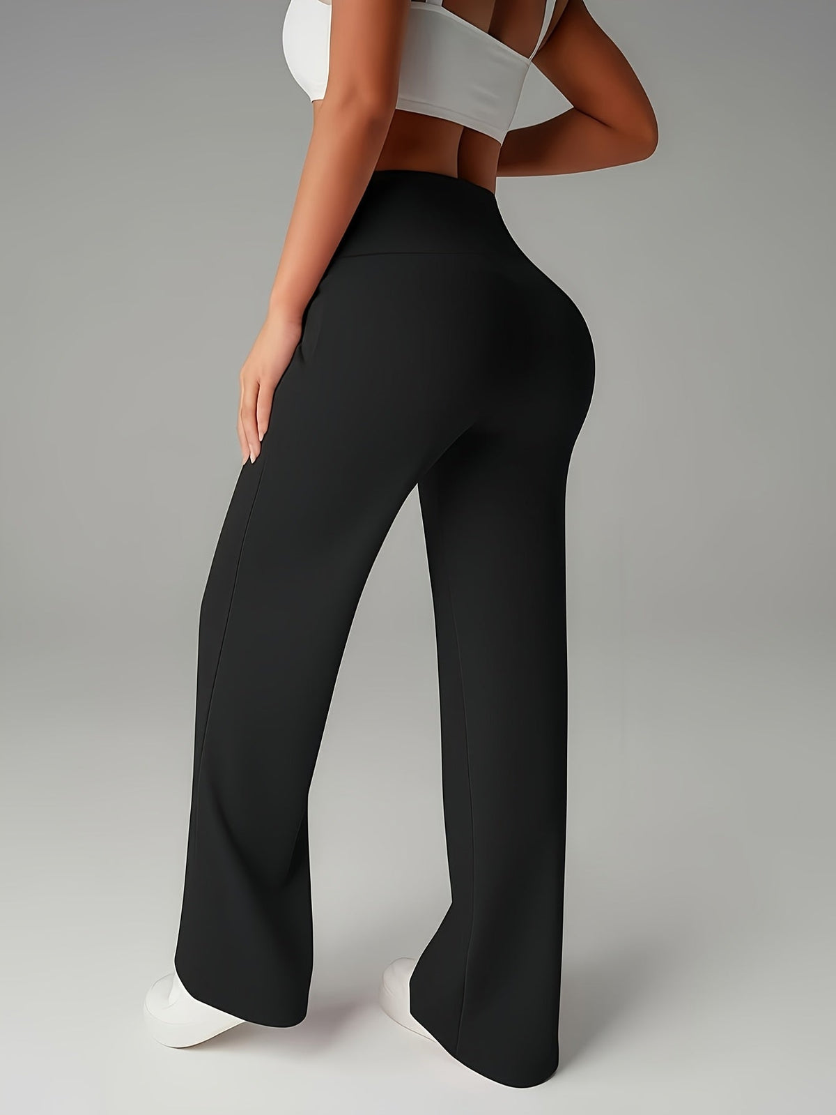 Wide Leg Pants with High Waist and Four Way Stretch, Deep Side Pockets