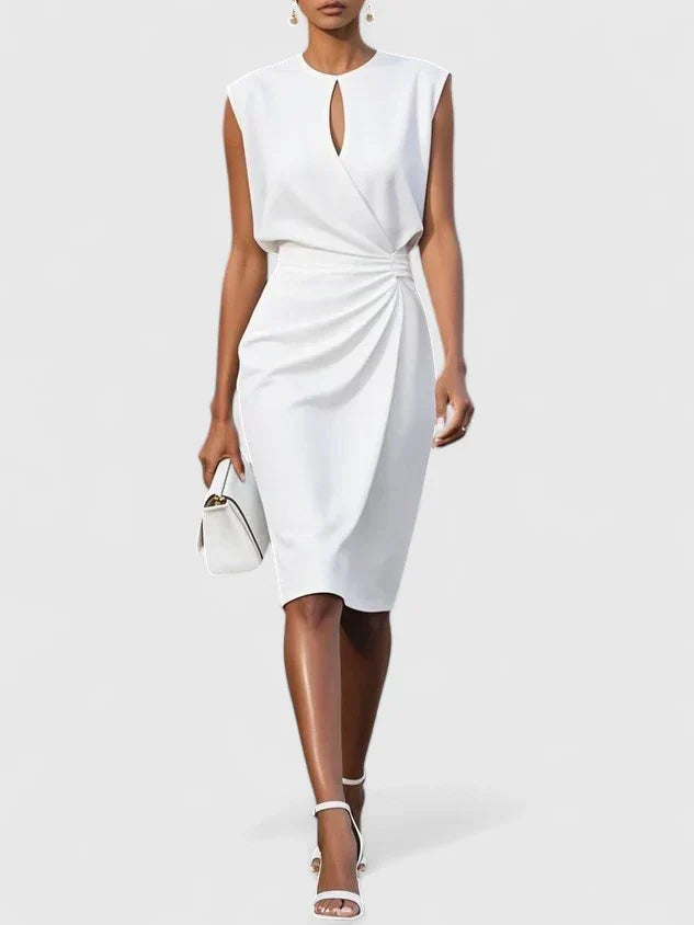 Sleeveless Gathered Waist Dress with Smooth Draping
