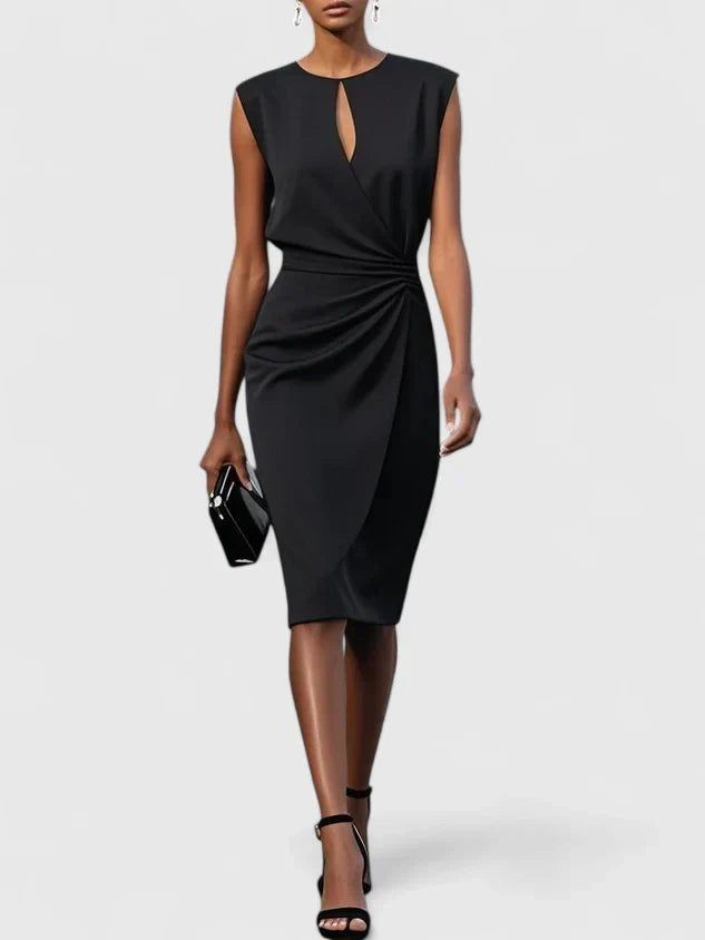 Sleeveless Gathered Waist Dress with Smooth Draping