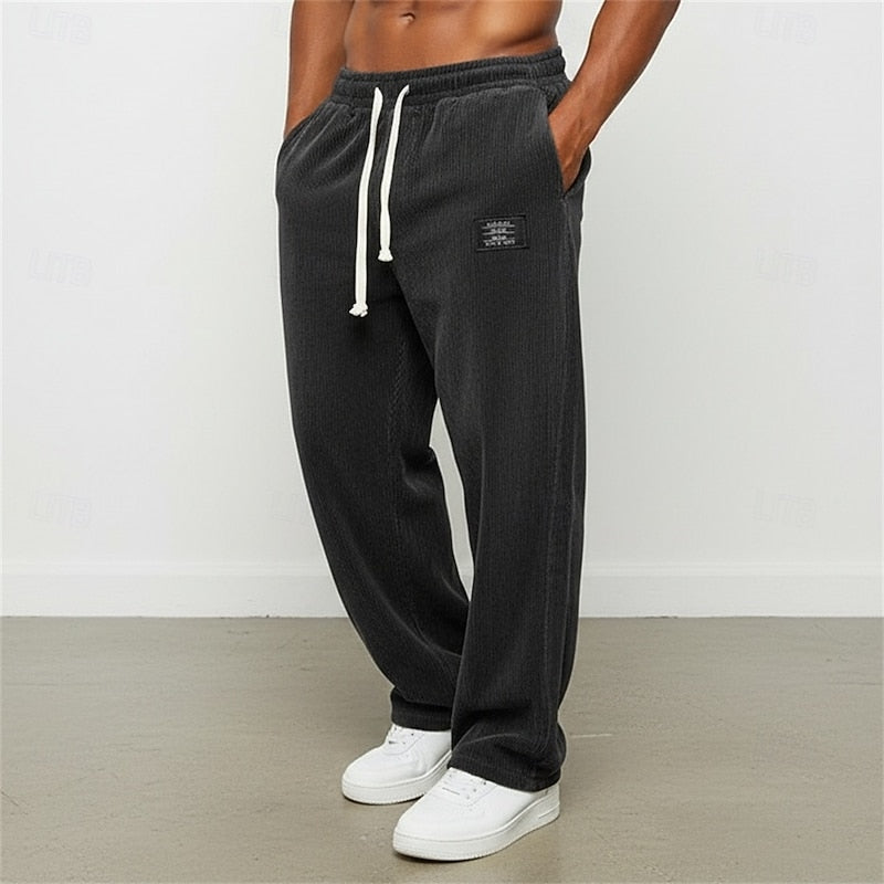 Relaxed Straight Leg Pants with Elastic Drawstring Waist and Natural Drape