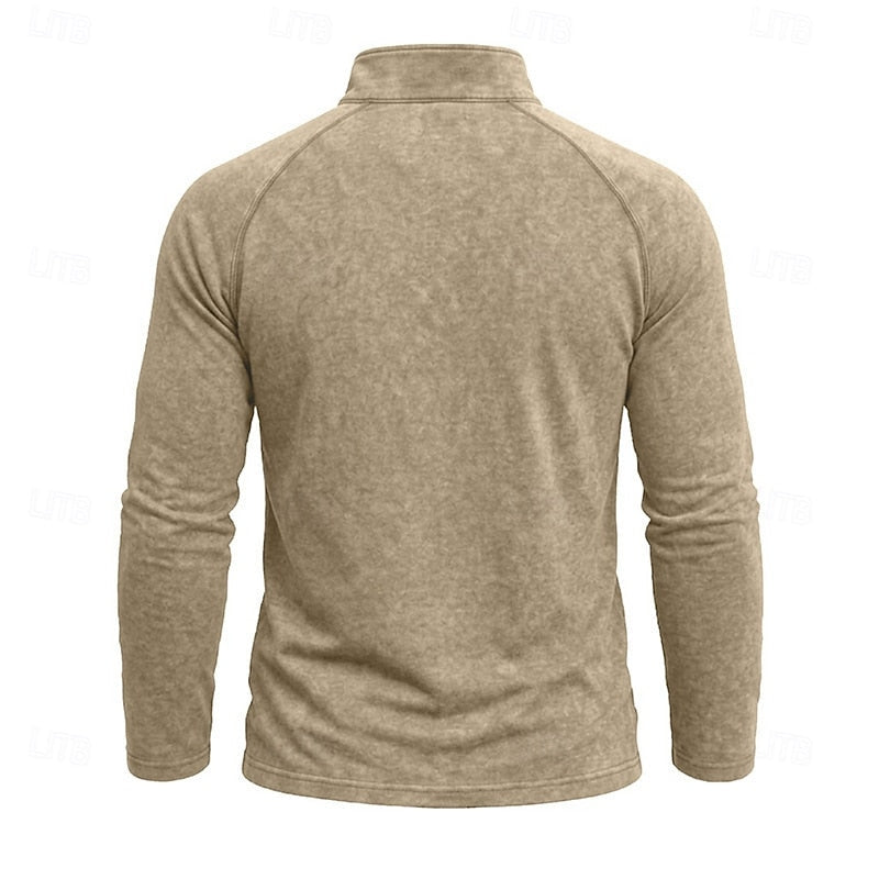 Mens Zip Collar Top with Relaxed Fit and Soft Draping Fabric