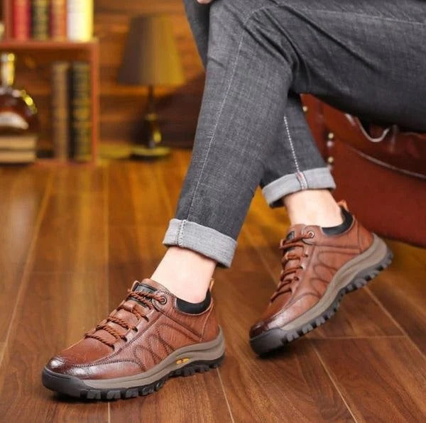 Mens Arch Support Shoes with Cowhide Upper and Moisture Blocking Construction