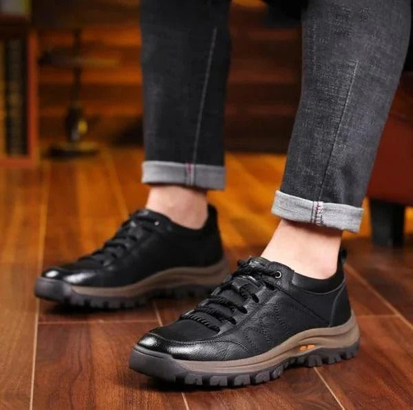 Mens Arch Support Shoes with Cowhide Upper and Moisture Blocking Construction
