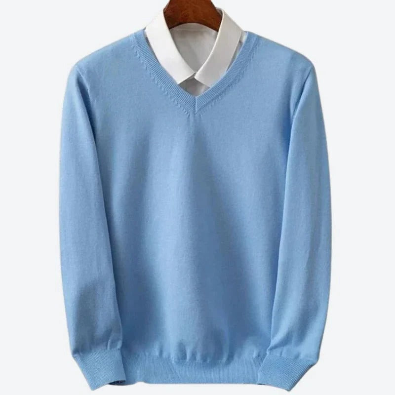 Men's Crew Neck Sweater with Natural Fibers and Ribbed Details