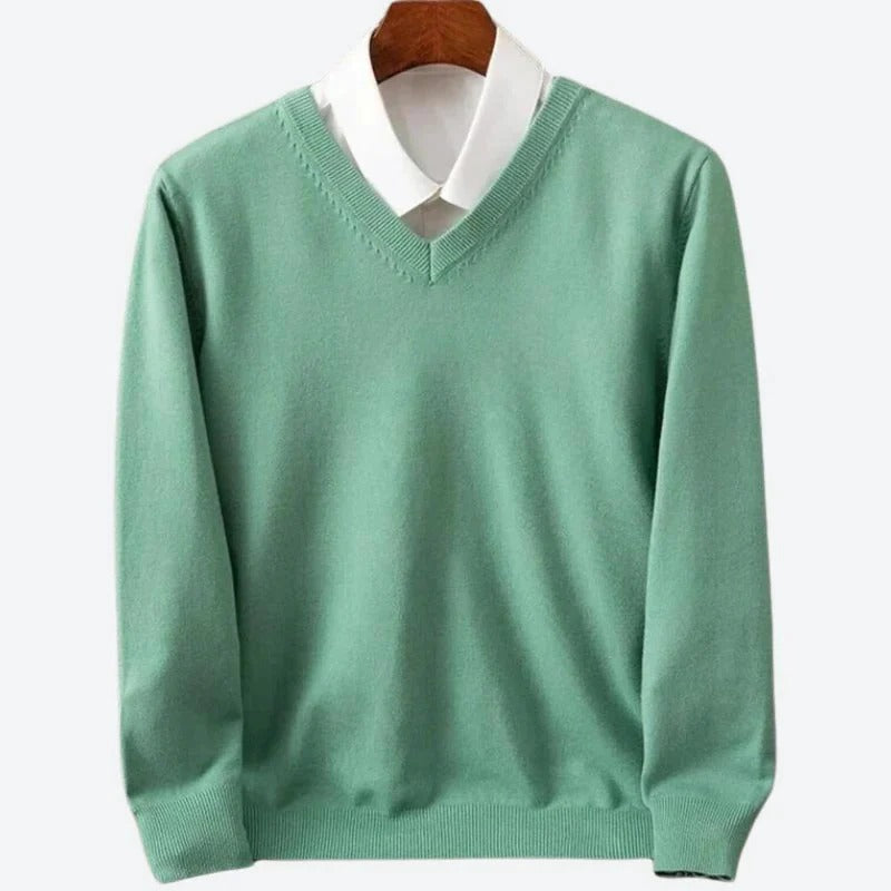 Men's Crew Neck Sweater with Natural Fibers and Ribbed Details