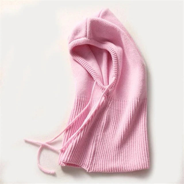 Wool Hooded Beanie with Drawstring Adjustment and Neck Coverage for Winter