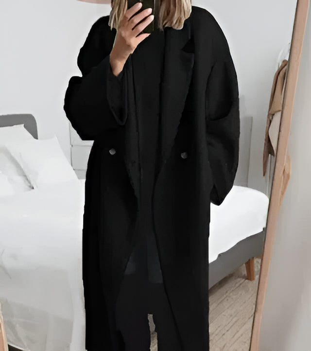 Oversized Lapel Coat with Polyester Blend and Stretch Fit for Women