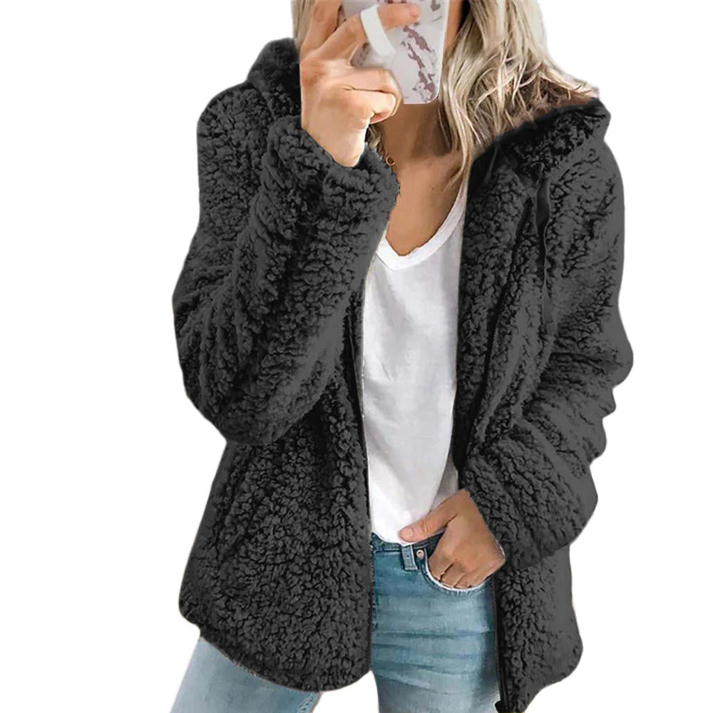 Fleece Teddy Coat with Full Zip Front and Dual Side Pockets