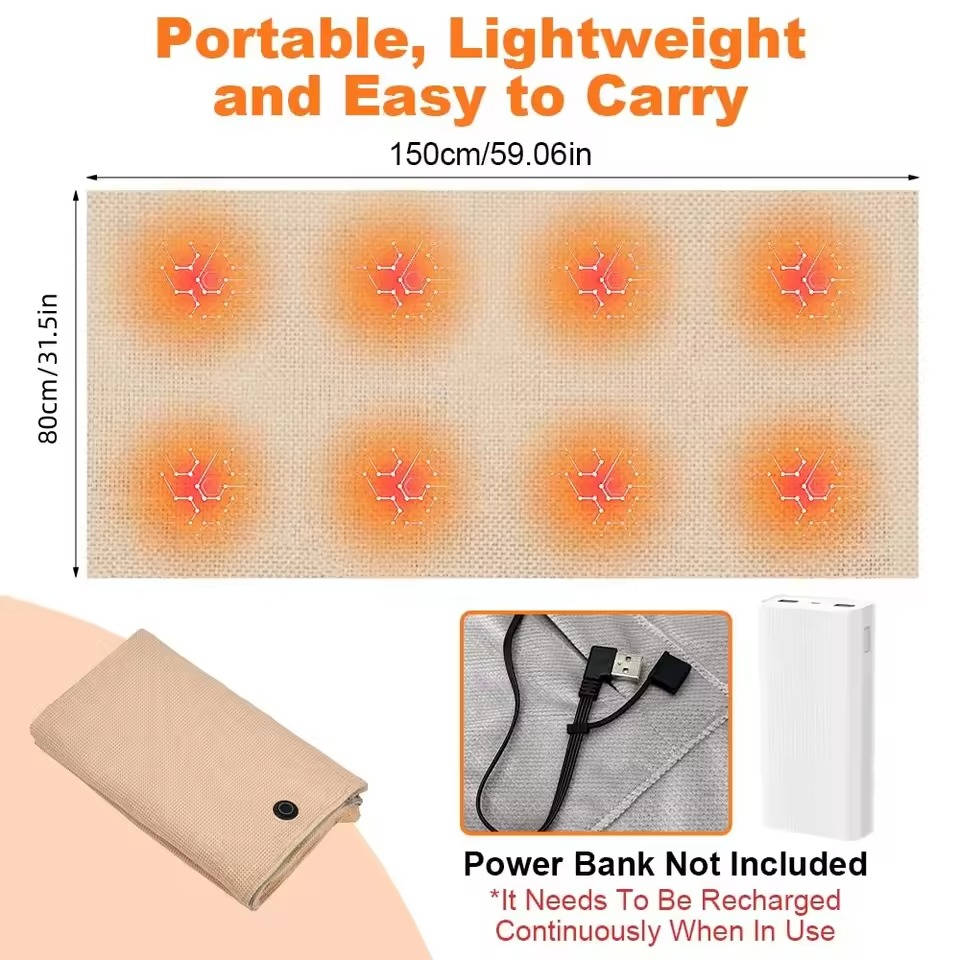 Heated Shawl Blanket with Eight Zone Carbon Fiber and Zipper Closure