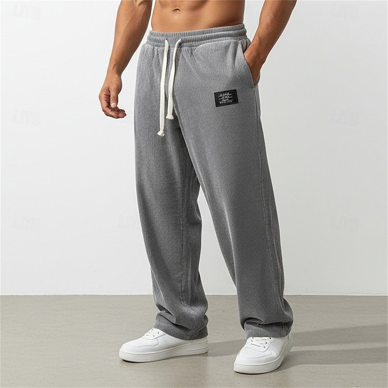 Relaxed Straight Leg Pants with Elastic Drawstring Waist and Natural Drape