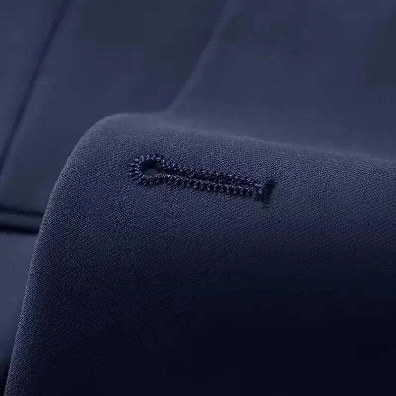 Mens slim fit three piece suit with single breasted blazer, double breasted waistcoat and trousers