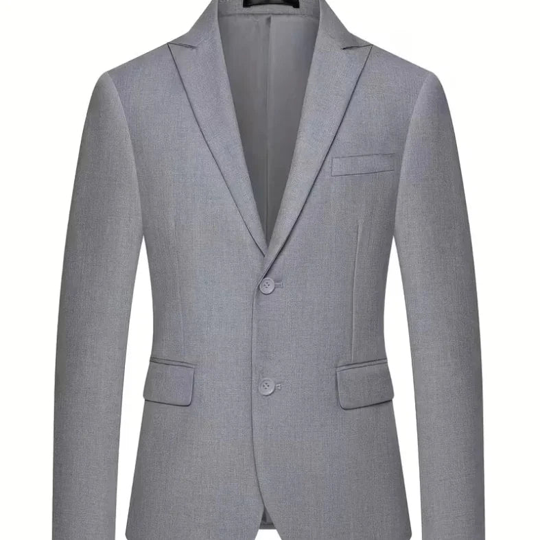 Mens slim fit three piece suit with single breasted blazer, double breasted waistcoat and trousers