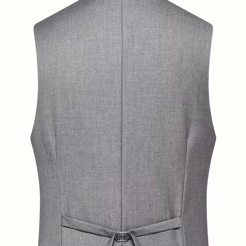 Mens slim fit three piece suit with single breasted blazer, double breasted waistcoat and trousers
