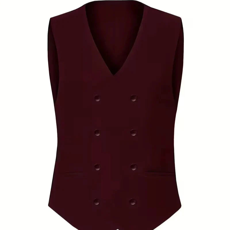 Mens slim fit three piece suit with single breasted blazer, double breasted waistcoat and trousers