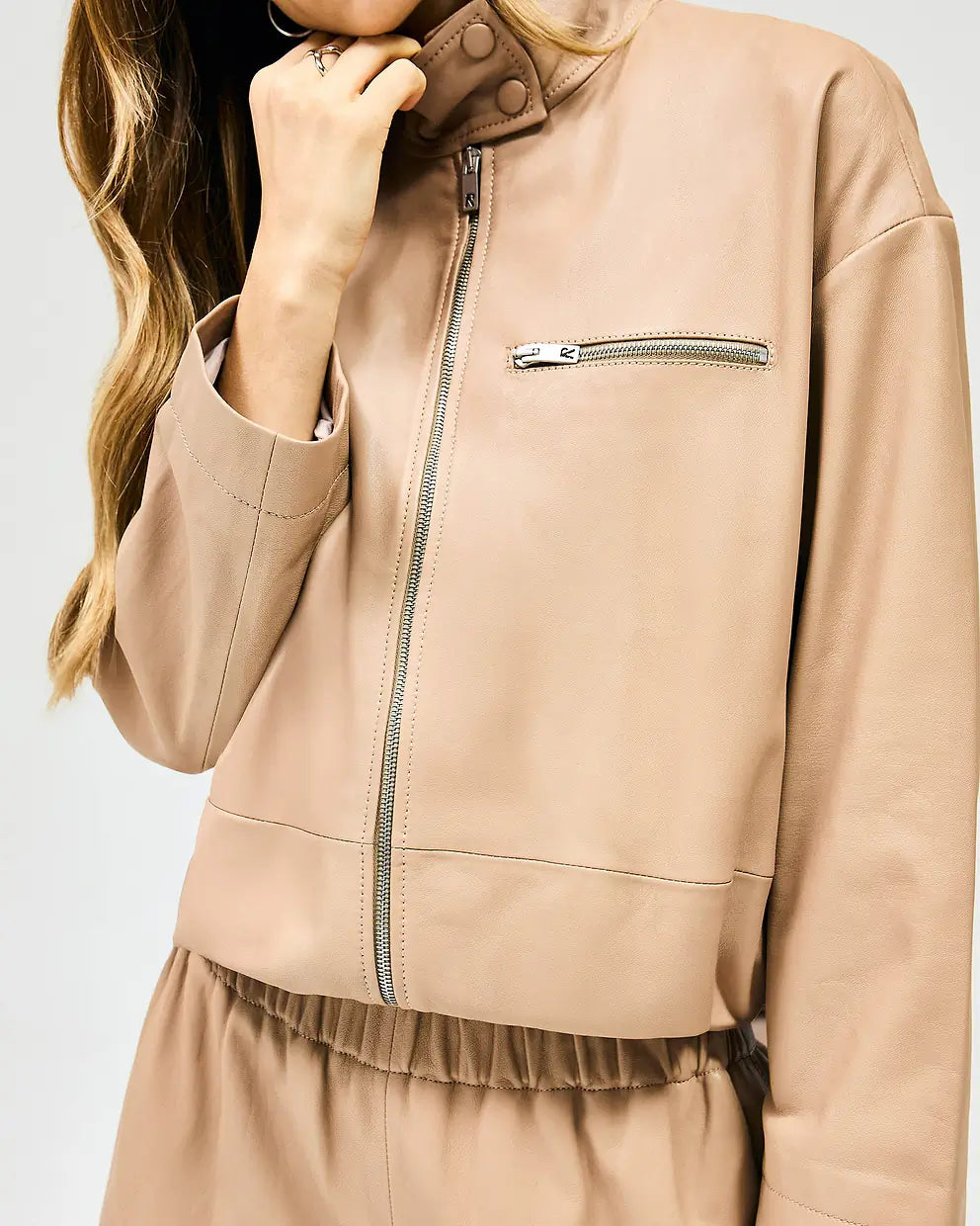 Women’s Leather Fuel Beige Jacket Warm Taupe, 2-Way Zip