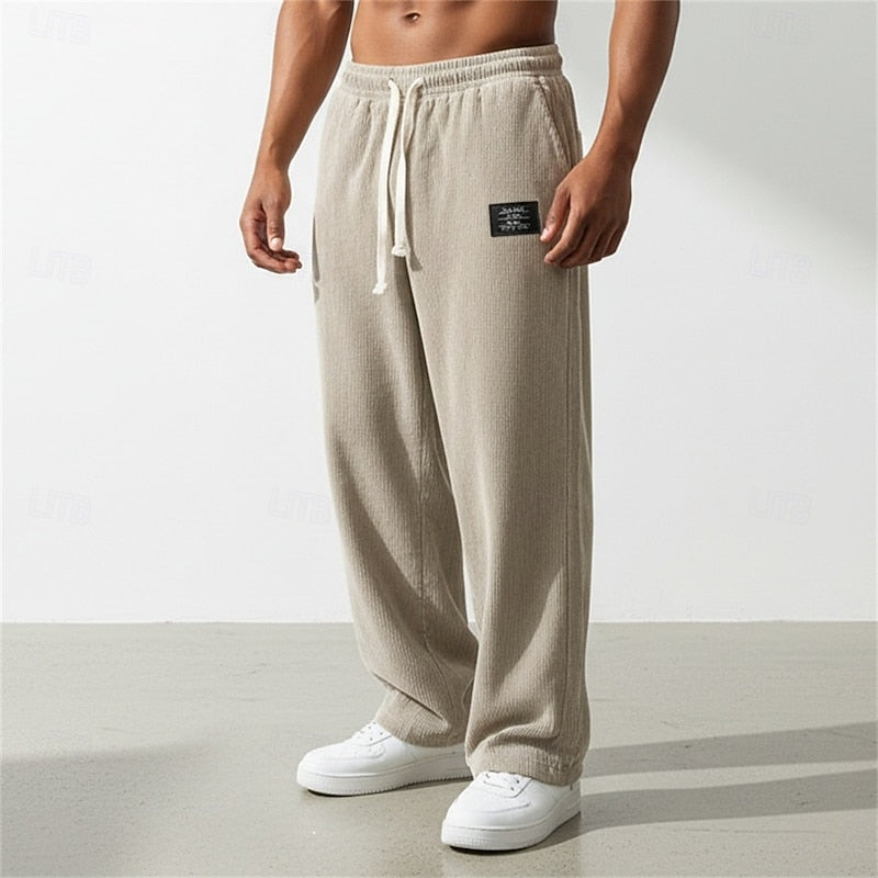 Relaxed Straight Leg Pants with Elastic Drawstring Waist and Natural Drape
